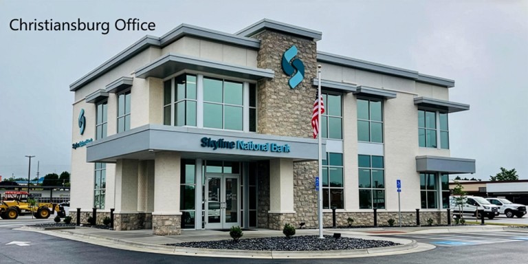 Photo of the front of Skyline National Bank in Christiansburg, Virginia.