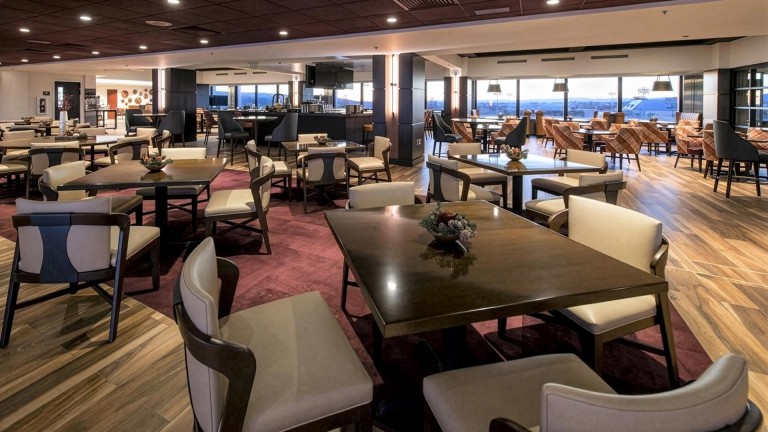 Interior photograph of The University Club in Lane Stadium at Virginia Tech.